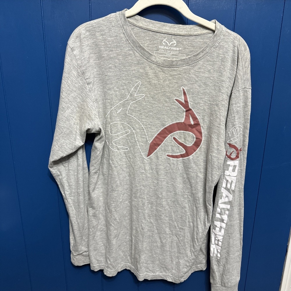 Realtree Women's‎ Shirt Adult XL Grey Long Sleeve Staghorn Logo Casual Hunting